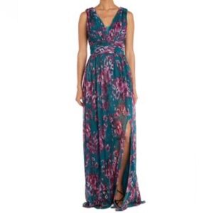 Night Way Collections Teal and Purple Floral Gown